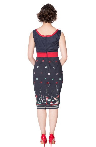Dámské šaty Rockabilly Retro Pin Up Banned Christmas Cocktails Pencil Dress
