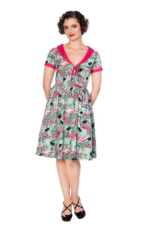Dámské šaty Rockabilly Retro Pin Up Banned Sweet Flamingos Fit & Flare Dress
