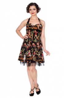 Dámské šaty Rockabilly Retro Pin Up Banned Cowgirl Halter Flare Dress Blk