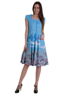 Dámské šaty Rockabilly Retro Pin Up Banned Oriental Blossom Fitted Bodice Dress
