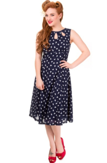 Dámské šaty Rockabilly Retro Pin Up Banned Songbird Dress Navy